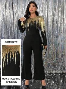 Allurite Plus Size Asymmetric Gold Foil Minimalist Elegant Jumpsuits For Party & Outdoor Occasions - Multicolor - View 5