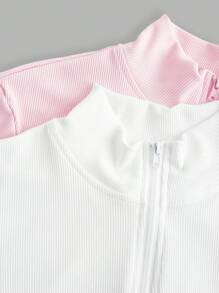 SHEIN EZwear 秋冬纯色立领修身夹克两件套 - 彩色 - 查看 7