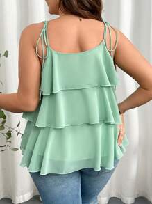 INAWLY Tie-Up Ruffle Hem Casual Everyday Tank Top, Simple & Fashionable - Green - View 2
