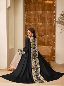 Al Najma 女士印花拼接袖宽松长袍，传统保守优雅朴素