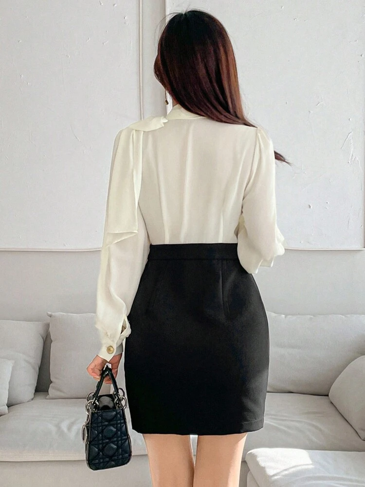 New Elegant Splice Colorblock Ankle Length Dress For Women, Summer,Mini Dress,Fall Clothes Long Sleeve Dress