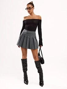 SHEIN BAE Women's Casual Versatile Solid Color Pleated A-Line Skirt