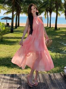 DAZY Sleeveless Floral Print Mid-Length Dress For Women,Casual Women Dresses Vacation Outfits Women Cruise Outfit For Women - Pink - View 4