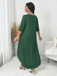 SHEIN Lady Spring And Summer Autumn And Winter Elegant Woven Round Neck Flowy Asymmetrical Midi Three Quarter Length Sleeve Plus Size Top & Pants