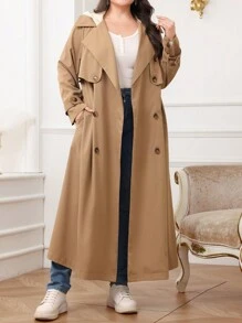Mulvari Plus Size Jednolity kolor Prosty Modny Swobodny Trencz, Codzienny Noś