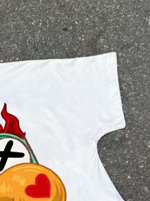 Men's Manfinity EMRG Big Head Cartoon Graphic T-Shirt, Green Big Nose Heart Flame With Metal Letter Street Loose Fit - White - View 3