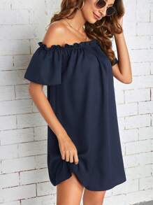 SHEIN Essnce Women's Elegant Solid Off Shoulder Dress