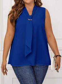 EMERY ROSE 大码简约纯色系带吊带背心上衣，休闲和工作装 - 寶藍色 - 查看 3