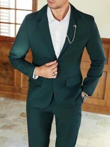 Manfinity Bizformal Conjunto de chaqueta y pantalón de vestir de unicolor de manga larga para hombre Manfinity Bizformal, regalo para el novio