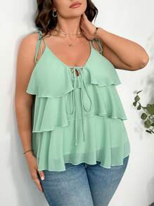 INAWLY Tie-Up Ruffle Hem Casual Everyday Tank Top, Simple & Fashionable - Green - View 4