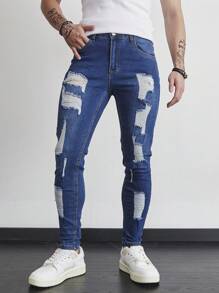 Manfinity LEGND Jeans de mezclilla casual y sencilla para uso diario para hombres - Lavado ligero - Ver 3