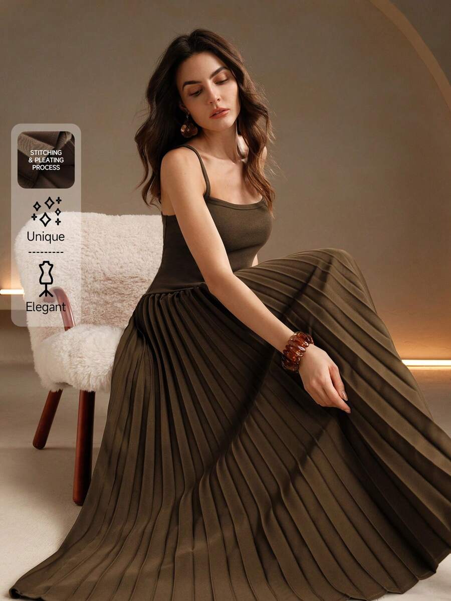 Knot Shoulder Shirred Waist Layered Hem Slip Dress