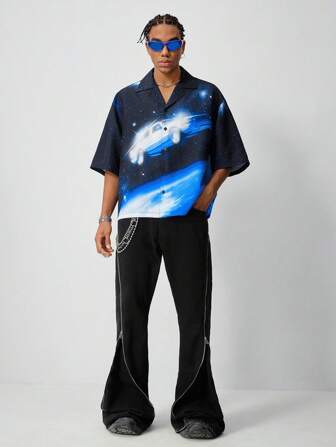 ROMWE Avant Camicia casual basic con bottoni da uomo, adatta per uso quotidiano