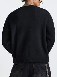Manfinity VCAY Men's Loose Fit Crew Neck Long Sleeve Sweater, Suitable For Autumn/Winter, For Christmas - Black - View 2