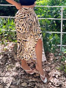 SHEIN SXY Sexy Elegant Versatile Pleated Pattern Skirt - Multicolor - View 3