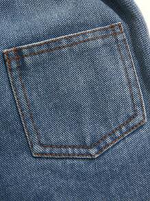 男婴水洗蓝色休闲宽松直筒牛仔裤，简约时尚的设计适合日常穿着 - 中等水洗藍 - 查看 5