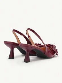 CUCCOO CHICEST 女士花卉装饰尖头穆勒一脚蹬高跟鞋，优雅舒适的派对/婚礼/正式活动高跟鞋，适合春、夏、秋、冬，情人节酒红色 - 酒紅色 - 查看 6