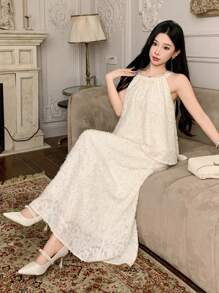 DAZY 女士 2 件纯色无袖上衣和裙子套装，简约休闲日常穿着 - 白色 - 查看 2