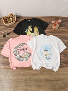 3pcs/Set Girl & Teen Girls Casual Vintage Style Multicolor Crew Neck Pullover Knit Tops, Suitable For Sisters, Gifts, Holidays