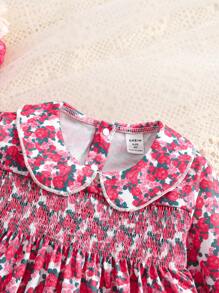 SHEIN 年轻女孩复古碎花翻领长袖长睡袍，母女装 - 彩色 - 查看 3