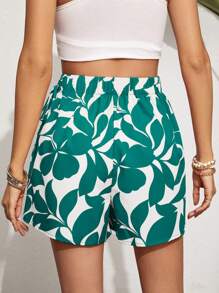 SHEIN VCAY Quần short buộc dây họa tiết cây thông thường ngày lễ cho nữ - Màu xanh Bạc hà - Xem 2