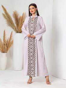 Al Najma 女式几何印花拼布阿拉伯风格长裙 - 粉色 - 查看 4