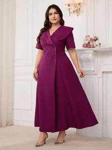 Modelyn Plus Size Plain Casual Simple Style Daily Wear Dress - Hot Pink - View 5