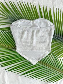 Soleia Women's Textured White Bandeau Top For Vacation - White - View 4