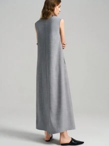 Ontre 四季女士浅灰色高端无袖连衣裙，裹身裙，简约连衣裙，简约时尚休闲日常长款连衣裙