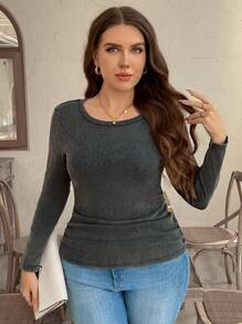 SHEIN LUNE Camiseta casual con diseño jaspeado para mujer, camiseta de moda simple para uso diario, verano, estilo bohemio, algodón "Old Money"