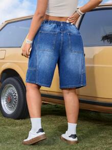 SHEIN Clasi Plus Size Casual Denim Shorts, Stylish For Daily Wear - Medium Wash - View 2