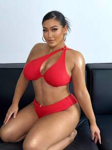 Swim SXY Bộ đồ bơi bikini hở vai gợi cảm cho nữ cỡ lớn, thích hợp cho tiệc tùng ngày lễ, kỳ nghỉ hè ở bãi biển - Đỏ - Xem 4