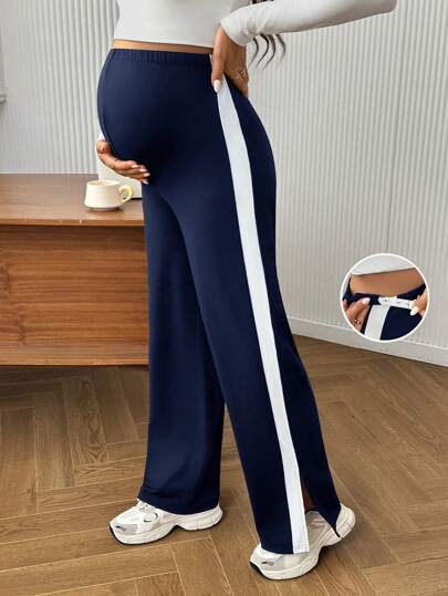 SHEIN Maternity Comfortable Casual Adjustable Waist Contrast Color Leggings