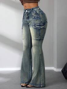 SHEIN SXY Spodnie jeansowe damskie vintage flare