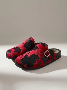 Solecia Mocasines planos casuales de mujer con diseño de hebilla y estampado de vaca