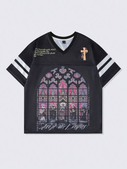 Prep Camiseta deportiva para hombre de manga corta, de verano, con parches de tela de malla