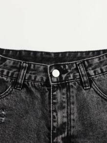 休闲洗水撕破毛边牛仔短裤