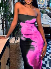 INAWLY Women's Tie-Dye Print Sexy Sleeveless Tube Dress