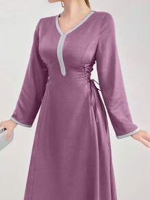 Al Najma Simple Solid Color Arabic Style Casual Everyday Dress - Purple - View 1