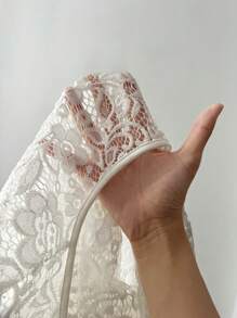Flirla New Sexy Lace Front Button Up See-Through Crop Top - White - View 8