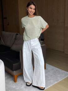 DAZY Femmes Top d'été décontracté à manches courtes, col rond, texturé, ample, couleur unie, mince, style preppy