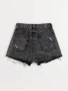 休闲洗水撕破毛边牛仔短裤