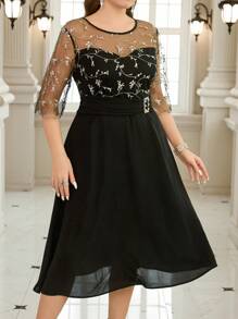 Gownix Plus Size Women Embroidered Mesh Patchwork Dress, Elegant Party And Daily Wear,Spring Summer Dresses For Women,Vacation Outfits Woman Going Out Outfits,Maxi Dresses For Women,Maxi Dress Elegant,