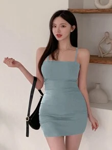 DAZY 女士 2 件套紧身连衣裙（含 T 恤） - 藍色 - 查看 8