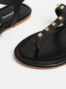 Styleloop Women's Rhinestone Strap Silver Fashion Summer Beach Vacation Sandals - Black - View 3