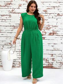 SHEIN Clasi Mono verde sin mangas con piernas anchas para mujer talla grande, casual y elegante, adecuado para uso diario, ropa de resort, ropa de verano, ropa casual de negocios, salidas, ropa de oficina, ropa de primavera, festivales, uso docente, estilo old money, 2025, mono de mujer, mono elegante de mujer, mono