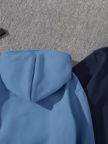 SHEIN 3pcs/Set Tween Boy Casual Letter Graphic Hooded Sweatshirts, Navy, Smog Blue, Gray Versatile For Commuting, School, Daily Casual, Sports