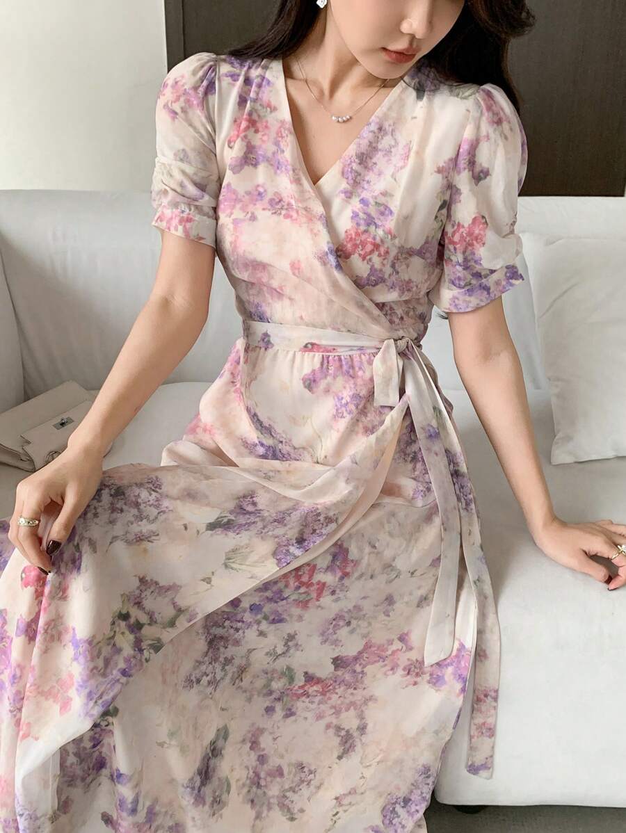 DAZY Women Ditsy Floral Chiffon Midi Dress, Spring/Summer Sundress Vacation Outfits Women Easter - Pink - View 1