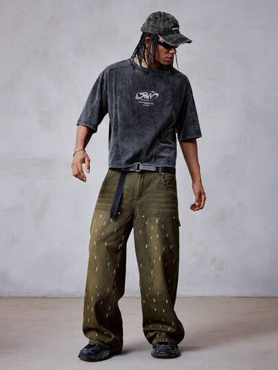 Grunge Punk بنطلون جينز كاجوال عادي وأنيق للرجال للاستخدام اليومي