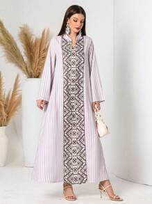 Al Najma 女式几何印花拼布阿拉伯风格长裙 - 粉色 - 查看 1